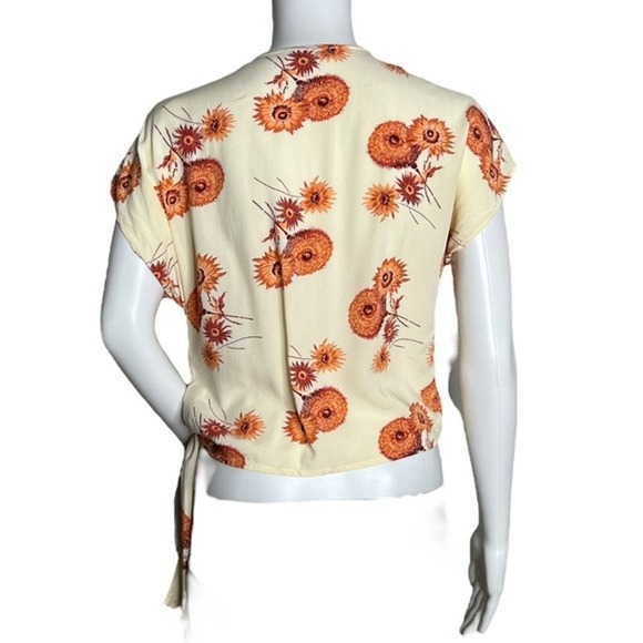 Madewell Shirt Womens Small Cream Orange Sash Tie Wrap Top Dutch Dandelion Print - Picture 3 of 10